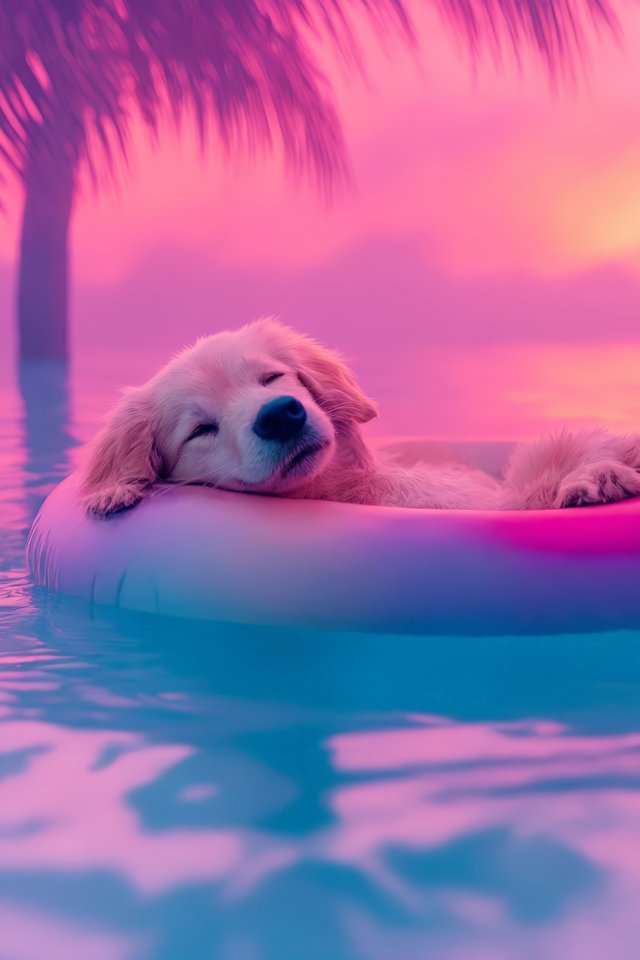 Golden retriever relaxing on pool float - Wallpapers for iPhone 4/4S in 640x960 resolution