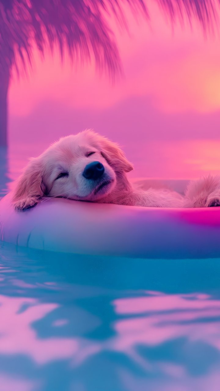 Golden retriever relaxing on pool float - Wallpapers for Samsung/LG in 720x1280 resolution
