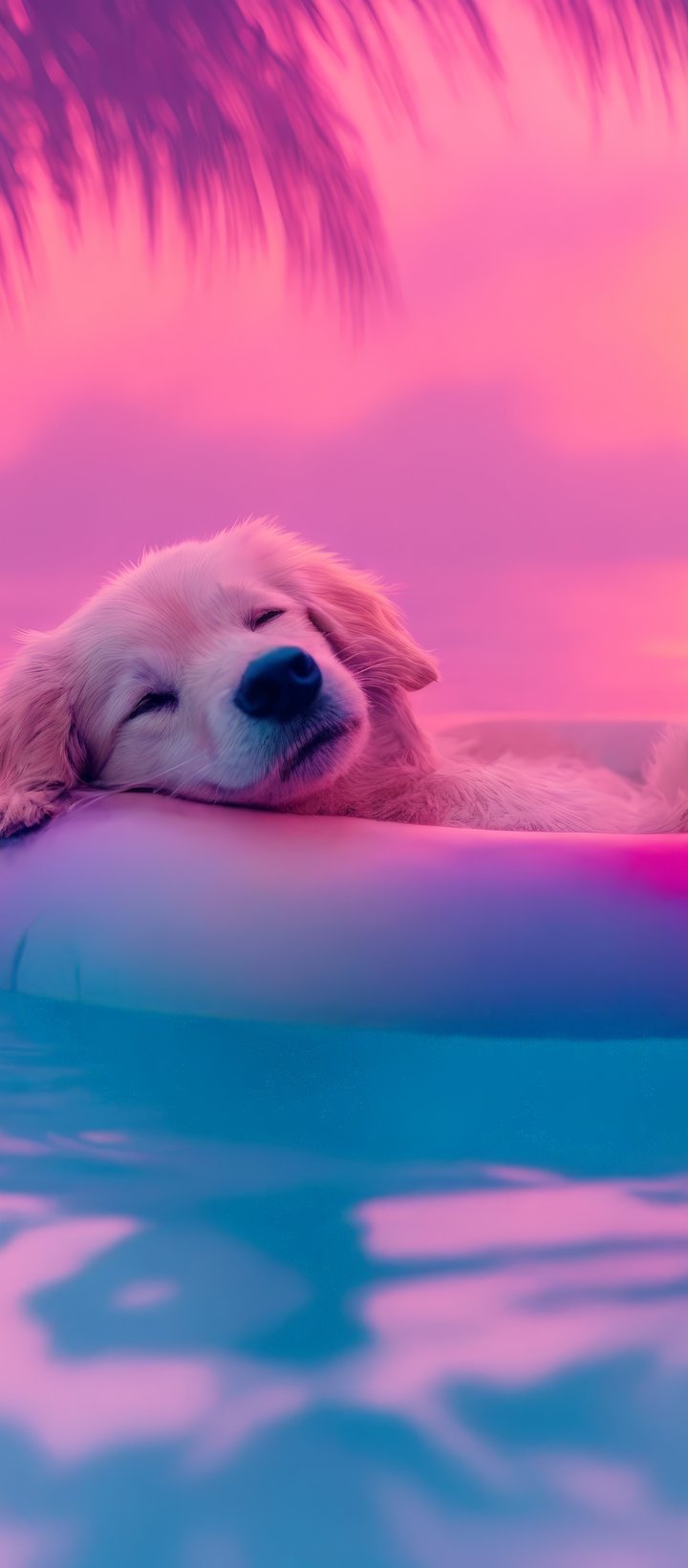 Golden retriever relaxing on pool float - Wallpapers for Xiaomi Redmi 14C, POCO C71/C75/M7, Infinix Note 8 in 720x1640 resolution