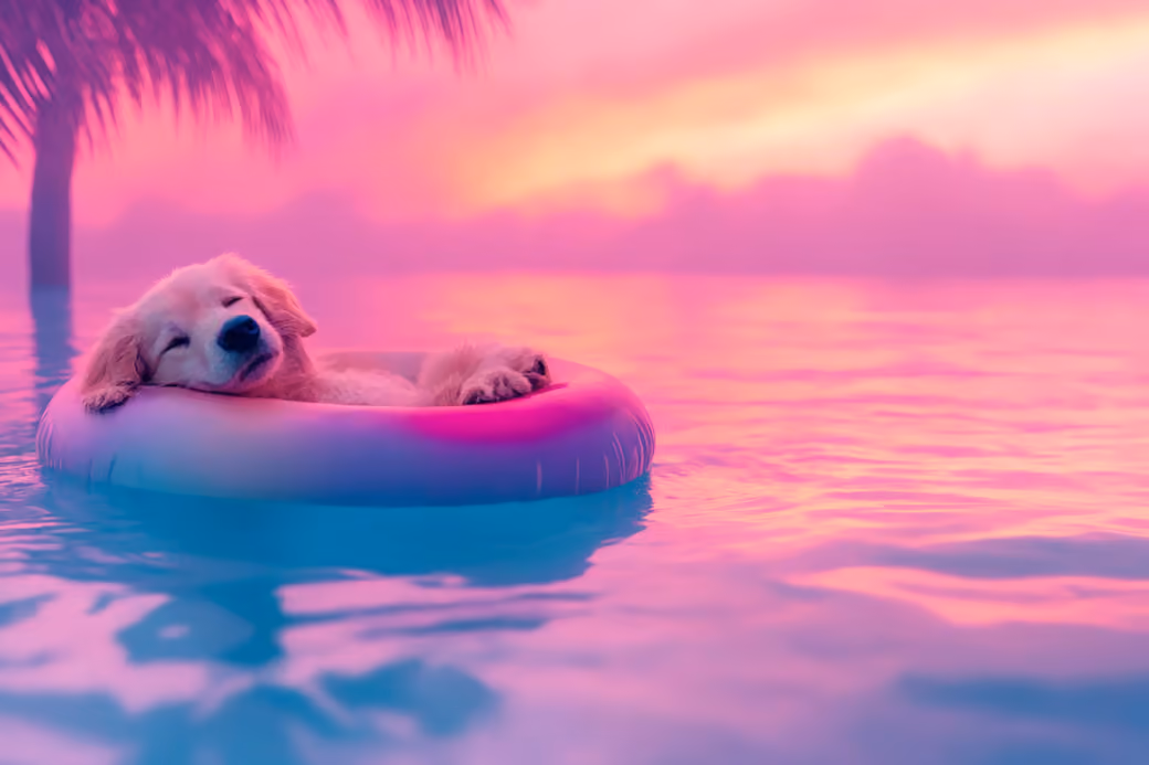 Golden retriever relaxing on pool float - Wallpapers for iPhone Air in 1260x2736 resolution