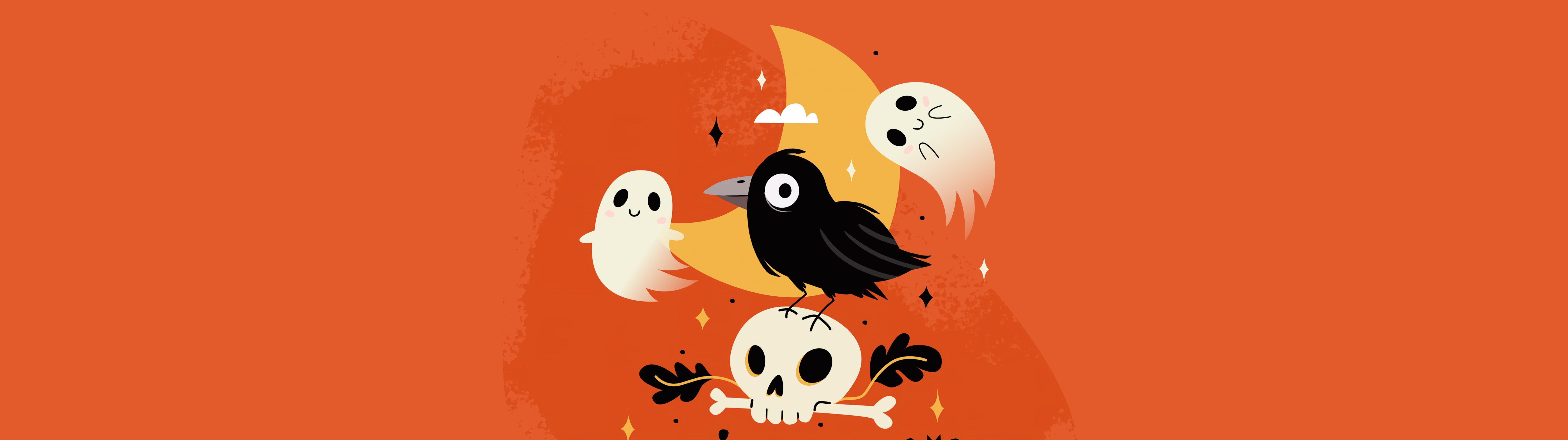 Cute animals on Halloween - UltraWide 32:9 wallpapers in 5120x1440 resolution