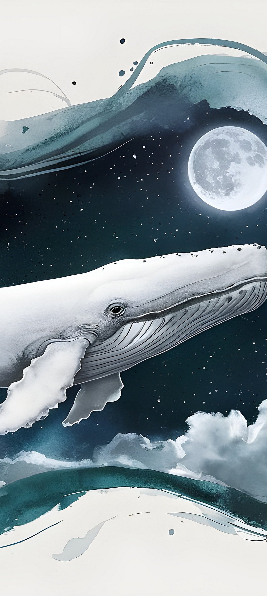 White whale swims across the sky - Wallpapers for Samsung Galaxy A13/A14/A53, Realme 12 Pro 5G, POCO M5 in 1080x2408 resolution