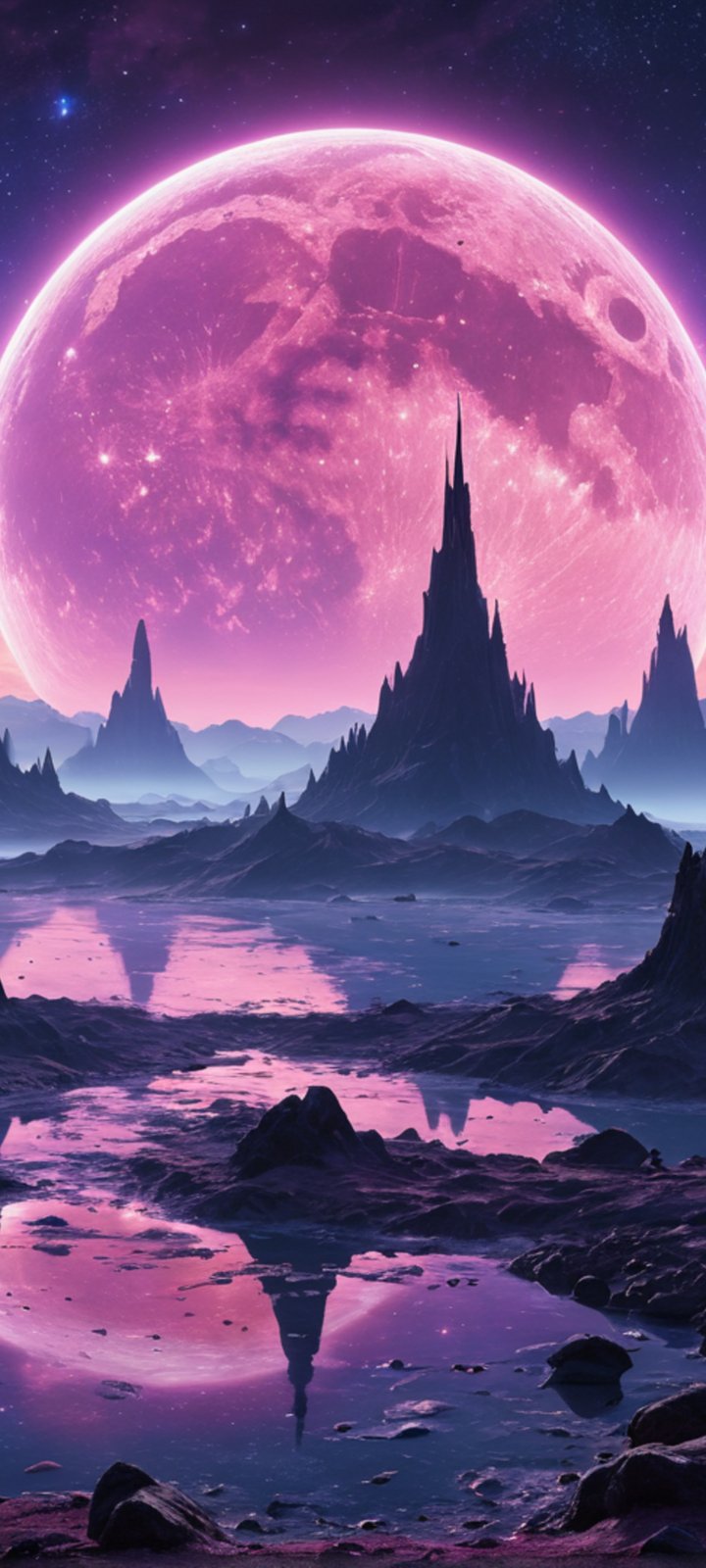 Alien landscape with two moons - Wallpapers for Xiaomi Redmi 10C/C40/C51, Samsung Galaxy A12/A02s/A03/M12 in 720x1600 resolution