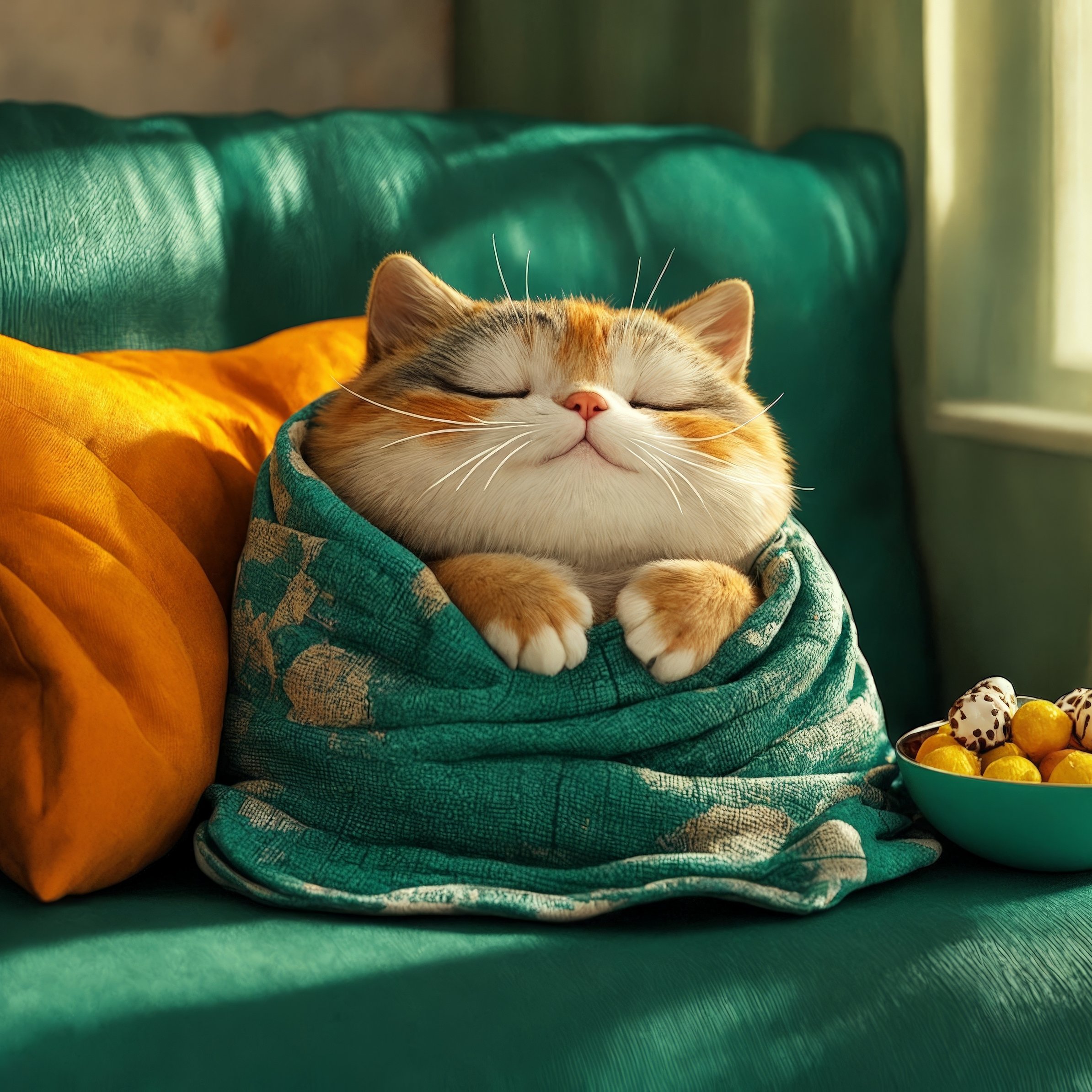 Cute cat wrapped in blanket on sofa - Wallpapers for iPad Pro 11″ in 2388x2388 resolution