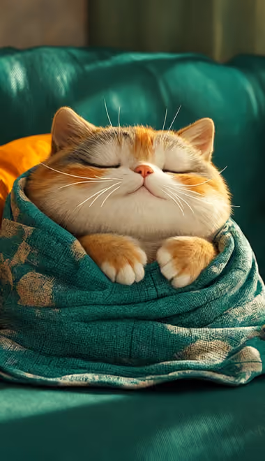 Обои животные: кошка, одеяло, уют, релакс