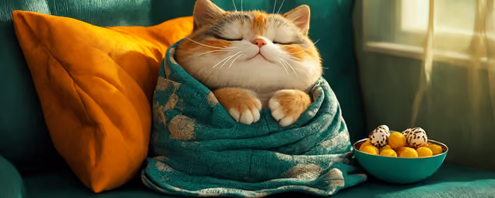 UltraWide 32:9 обои чаша (5120x1440): кошка, одеяло, уют, релакс