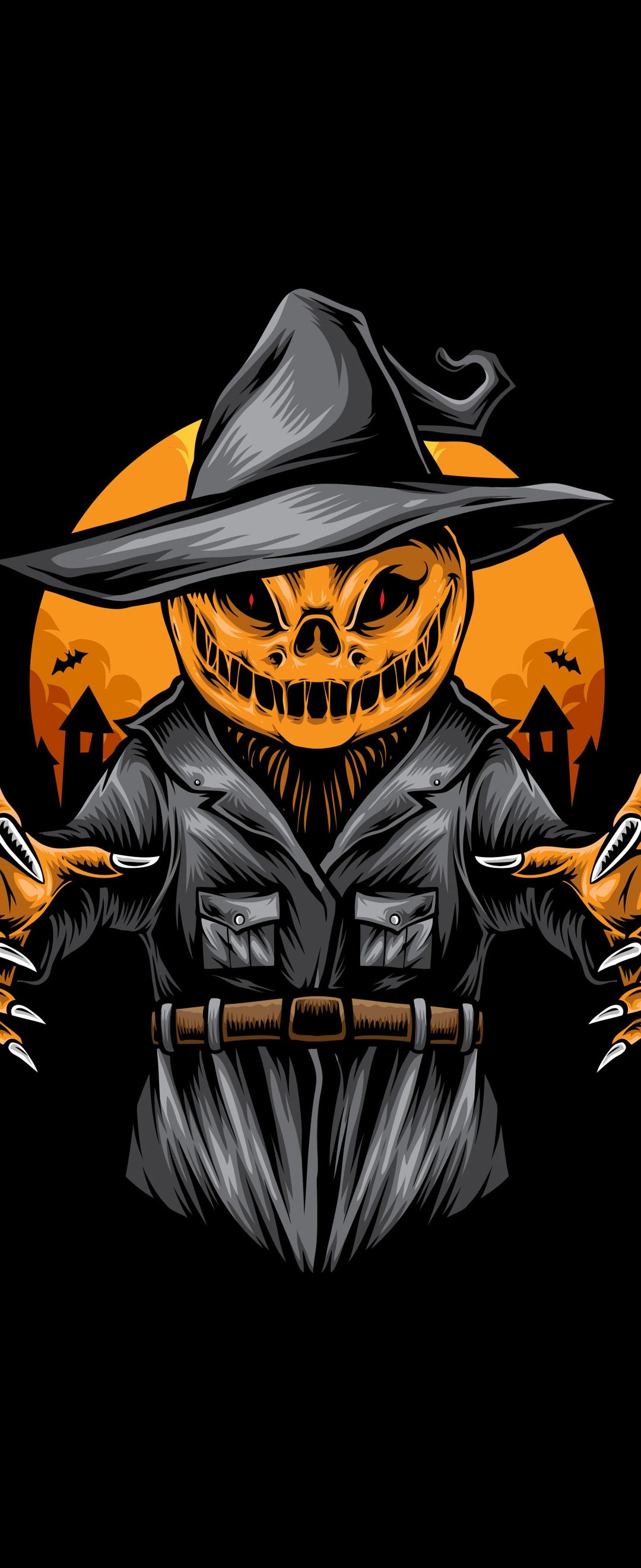 Scarecrow with pumpkin head and witch hat - Wallpapers for Samsung Galaxy Z Flip6, Motorola Razr 2025 in 1080x2640 resolution