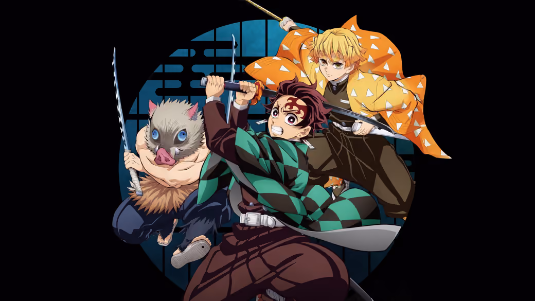 The three main characters from the Demon Slayer — desktop and phone wallpaper, free download
