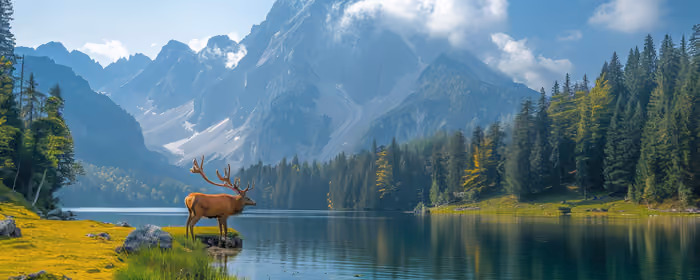 Nature wallpapers: deer, lake, mountains, forest