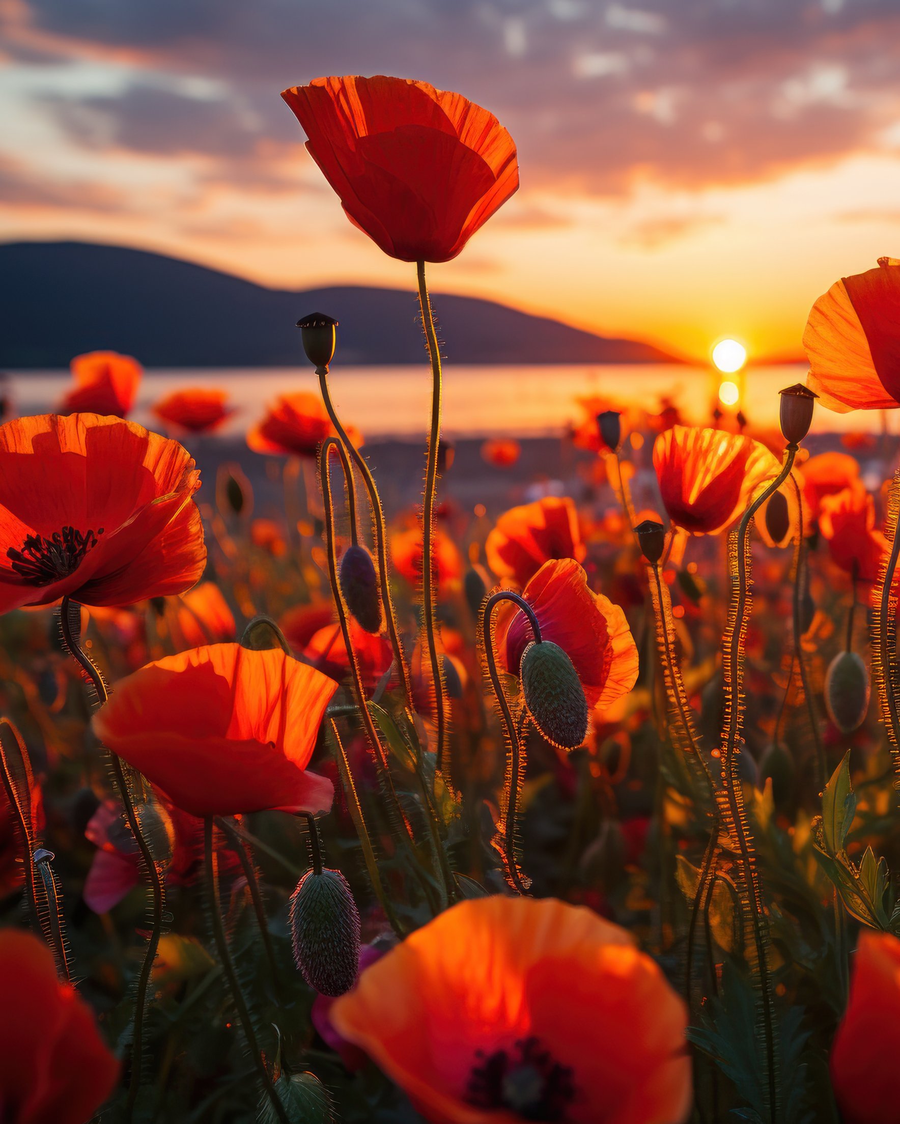 Sunset Over Vibrant Red Poppy Field - Wallpapers for Samsung Galaxy Z Fold 2/3 in 1768x2208 resolution
