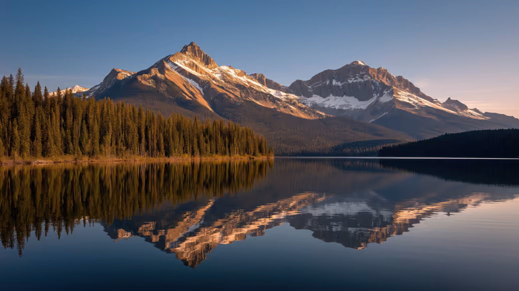 Snowy mountains with a lake — desktop and phone wallpaper, free download