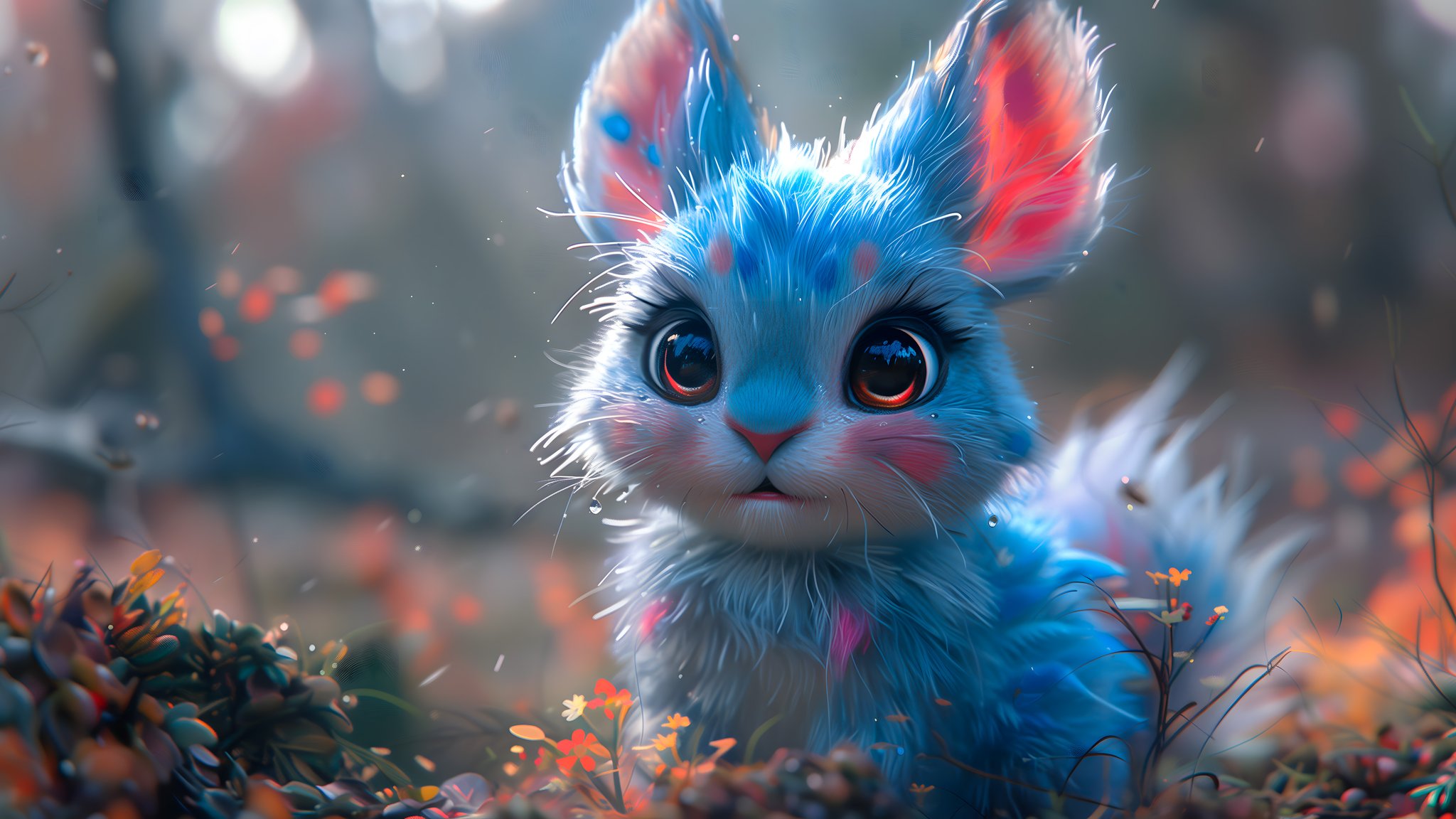 Fluffy blue bunny in the forest - QWXGA wallpapers in 2048x1152 resolution