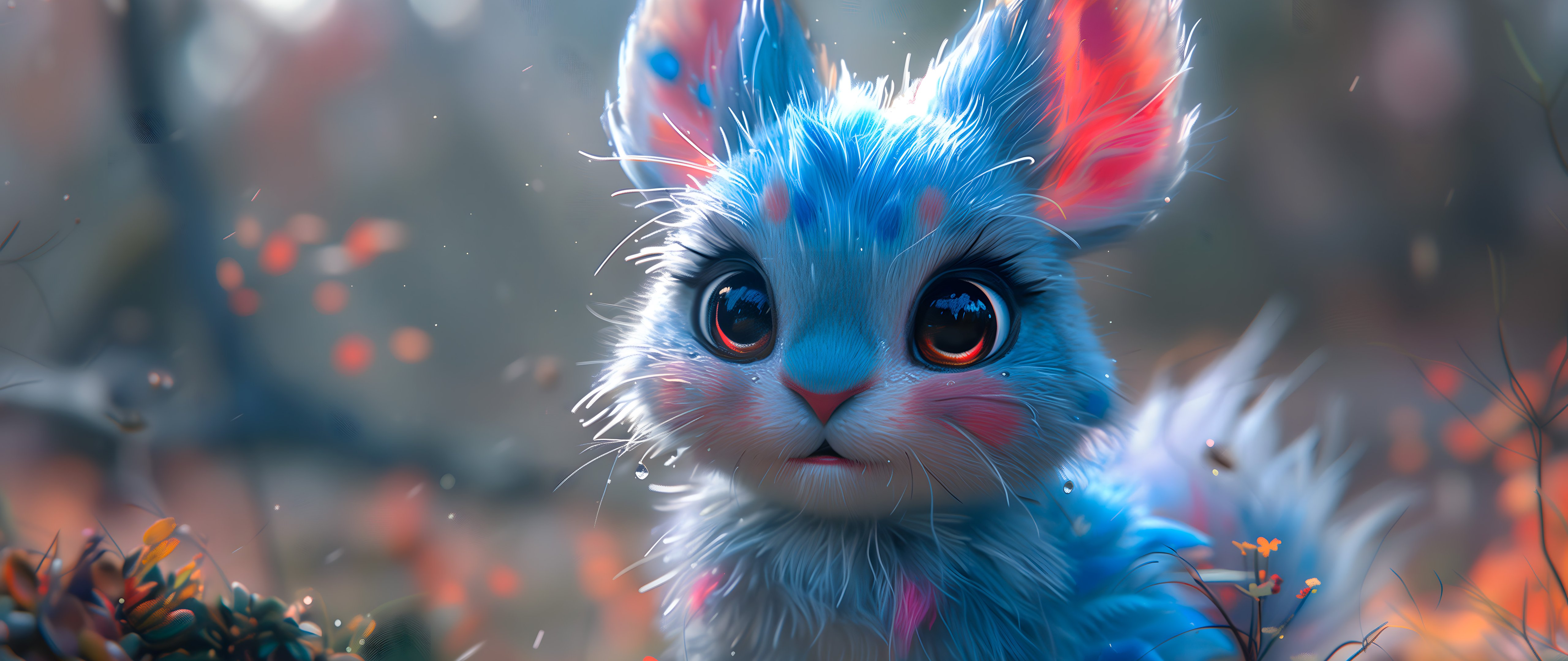 Fluffy blue bunny in the forest - 5K2K UltraWide 21:9 wallpapers in 5120x2160 resolution