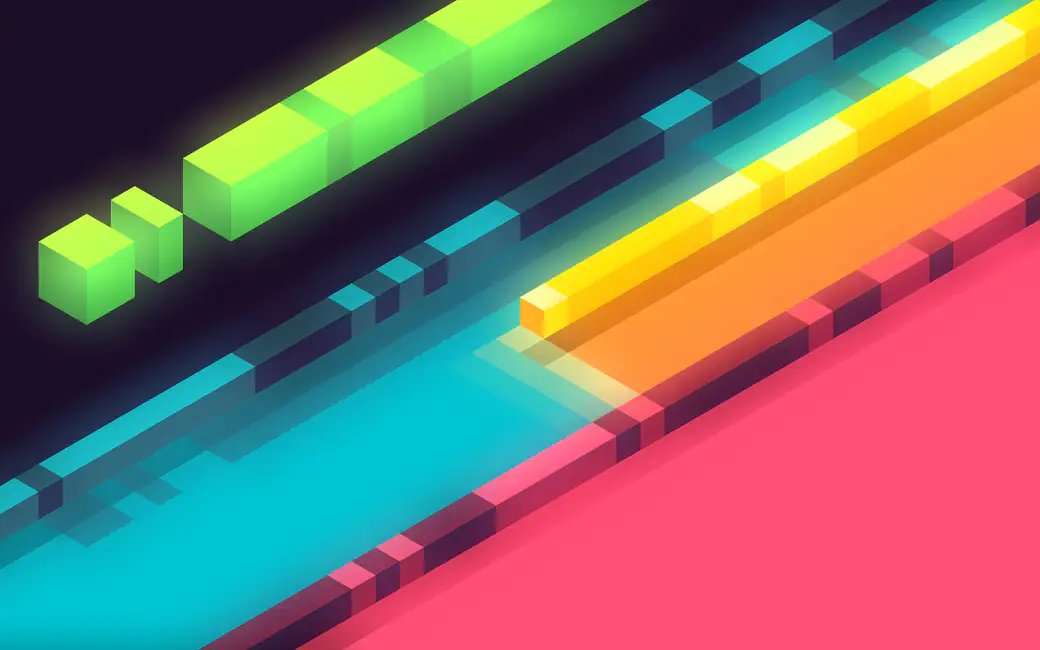 Colorful glowing blocks aligned horizontally — desktop and phone wallpaper, free download