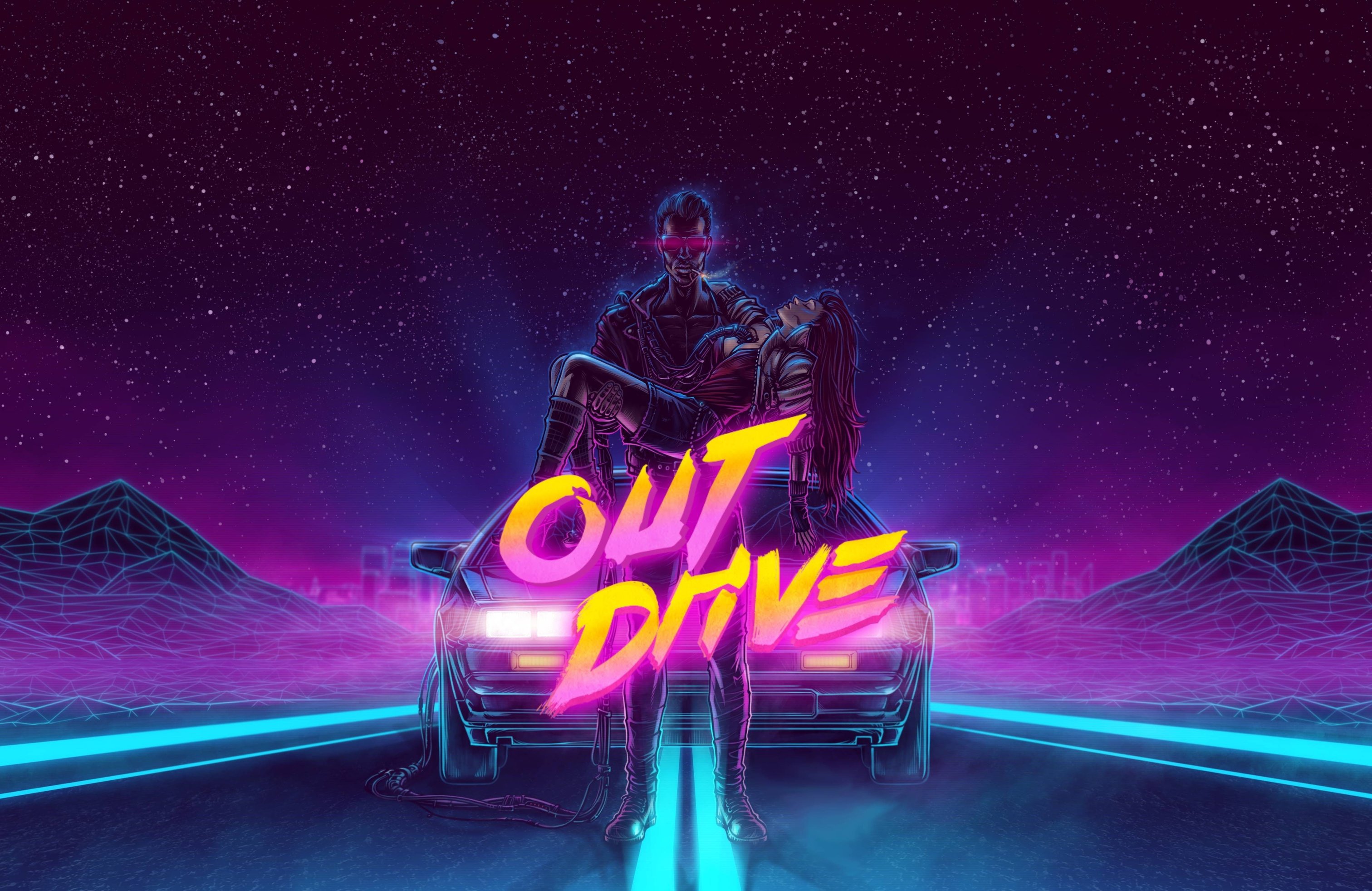 Retro couple in neon light - Wallpapers for Apple MacBook 14.2″ in 3024x1964 resolution