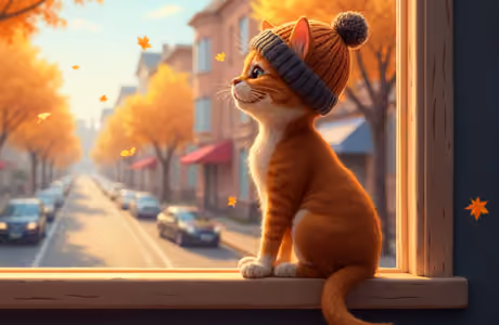 Обои питомец: котёнок, осень, улица, утро