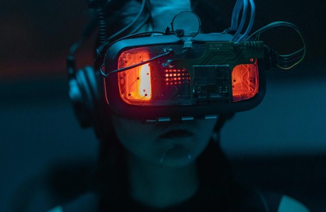 Futuristic Portrait of a VR User in Dark