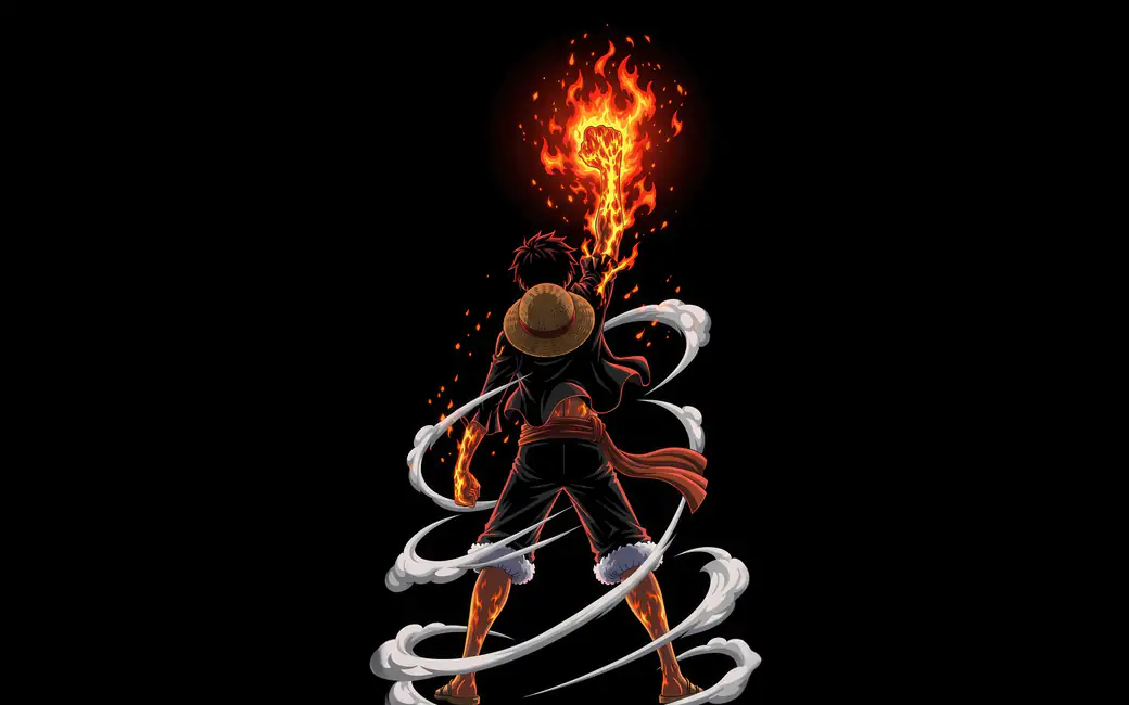 Monkey D. Luffy с огненной силой — обои на рабочий стол и телефон