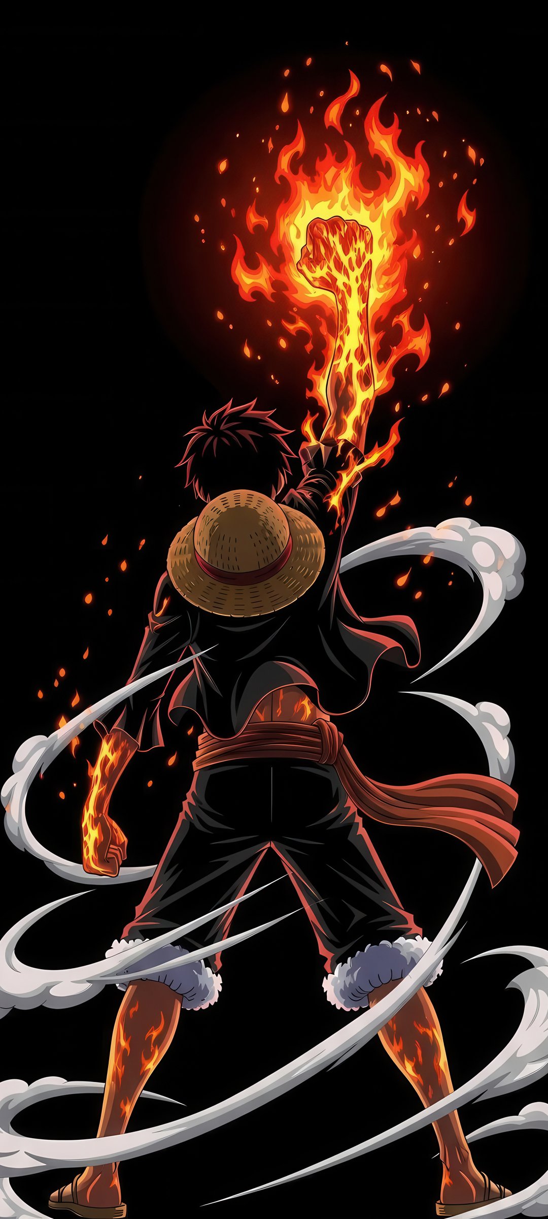 Monkey D. Luffy с огненной силой - Обои для Samsung Galaxy M55, POCO M4/X4/X5, Xiaomi Redmi 12/13/Note 13/Note 14/Note 14S в разрешении 1080x2400