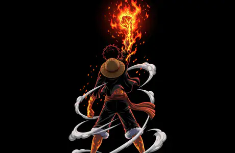 XVGA обои (1024x768): Monkey D. Luffy, манга, огонь, шляпа