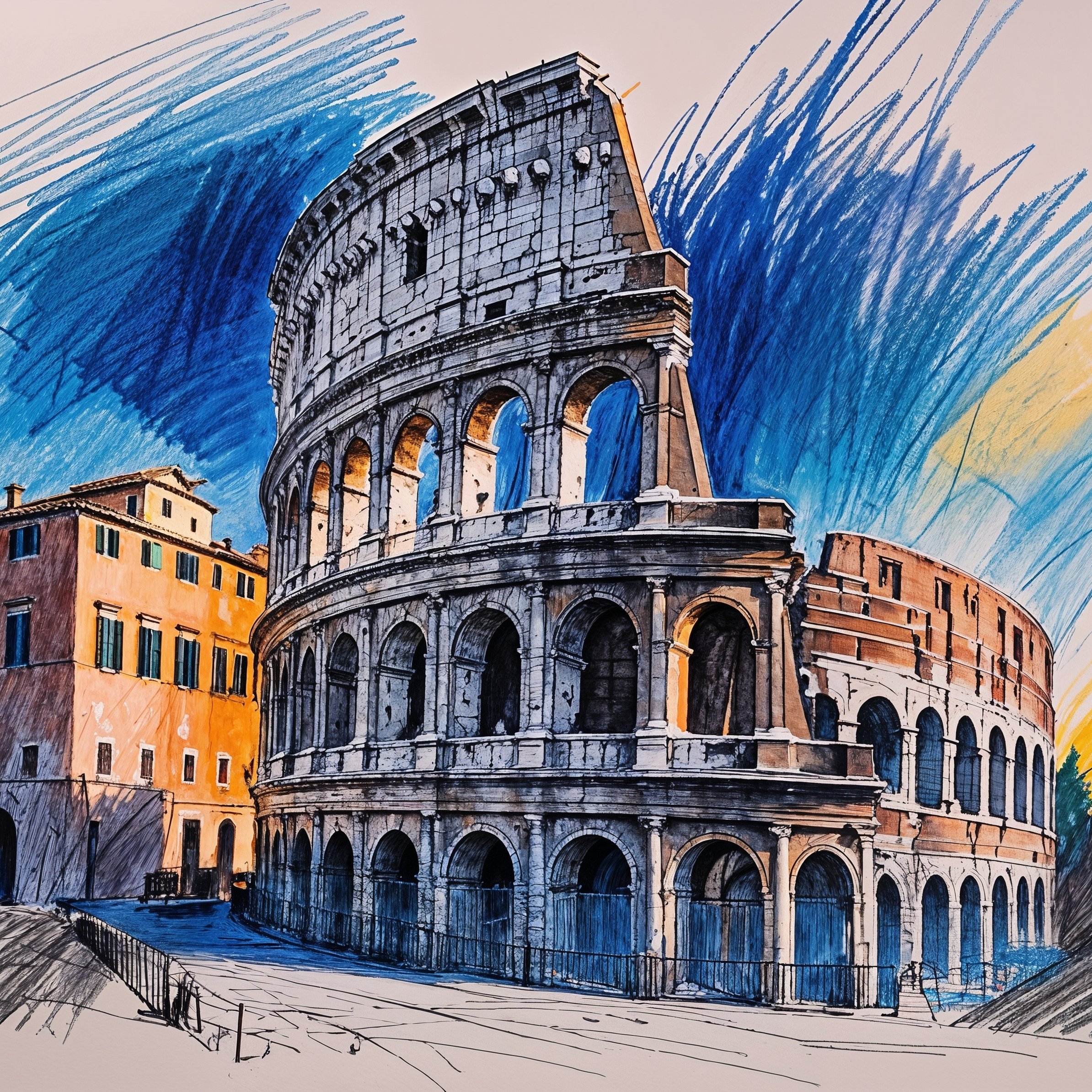 Colosseum architectural sketch in Rome - Wallpapers for iPad Pro 11″ in 2388x2388 resolution