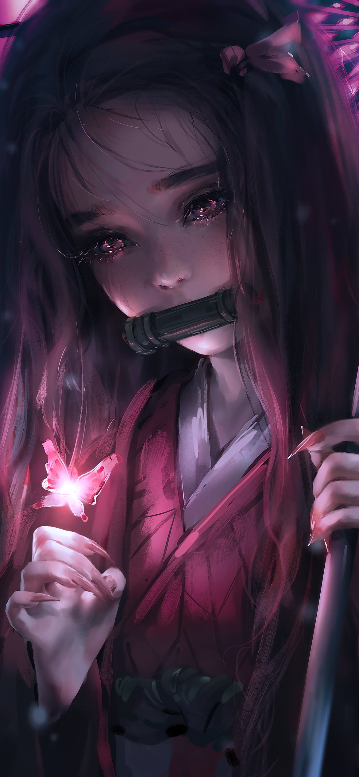 Nezuko Kamado with a purple umbrella - Wallpapers for iPhone 12 Pro/13 Pro/14 in 1170x2532 resolution