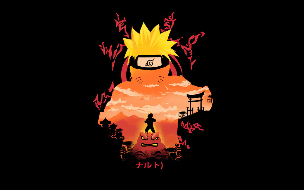 Narutos silhouette at sunset — desktop and phone wallpaper, free download