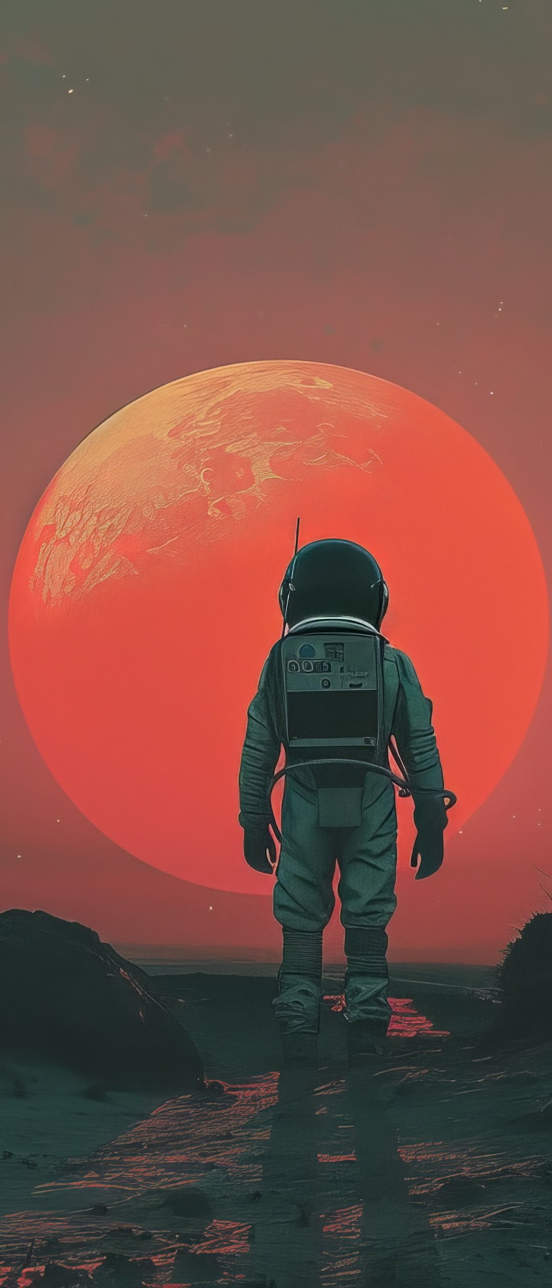 Astronaut facing large red planet - Wallpapers for Samsung Galaxy Z Flip7, Sony Xperia 5 II/5 III/5 V/10 IV/10 V, Xiaomi Mix Fold 3 in 1080x2520 resolution