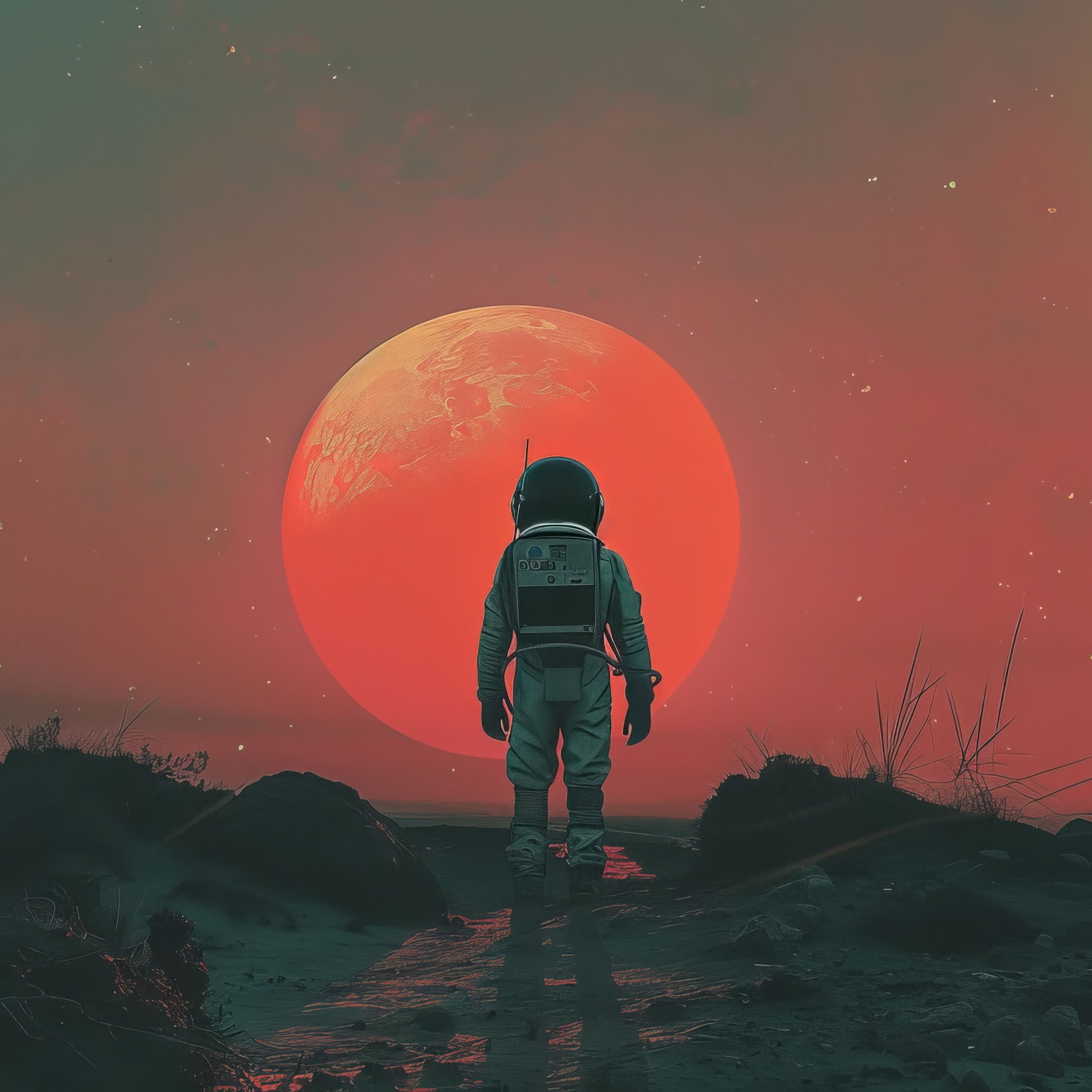 Astronaut facing large red planet - Wallpapers for iPad Pro 13″ in 2752x2752 resolution