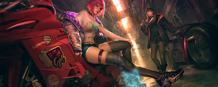 Fantasy wallpapers: girls, motorcycle, cyberpunk, alley