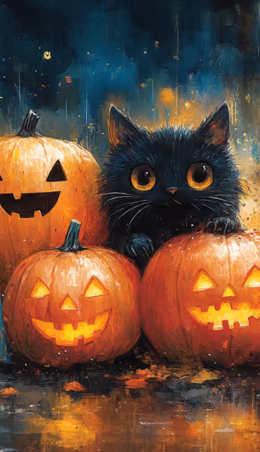 Ghost Wallpapers for iPhone 5/5S/5C/SE (640x1136): Halloween, cat, jack-o-lantern, ghost