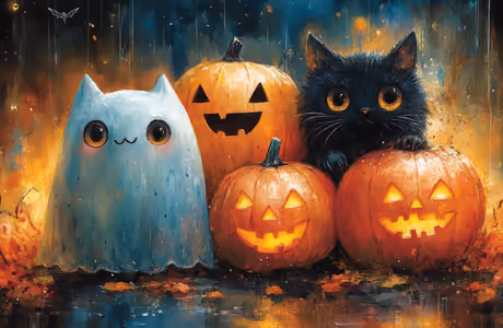 Microsoft Surface 12.4″ Jack-o-lantern wallpapers (1536x1024): Halloween, cat, jack-o-lantern, ghost