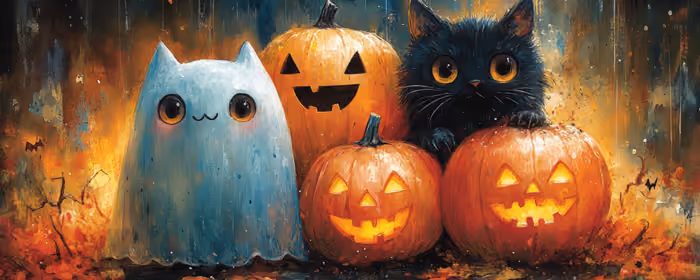UltraWide 32:9 Ghost wallpapers (3840x1080): Halloween, cat, jack-o-lantern, ghost