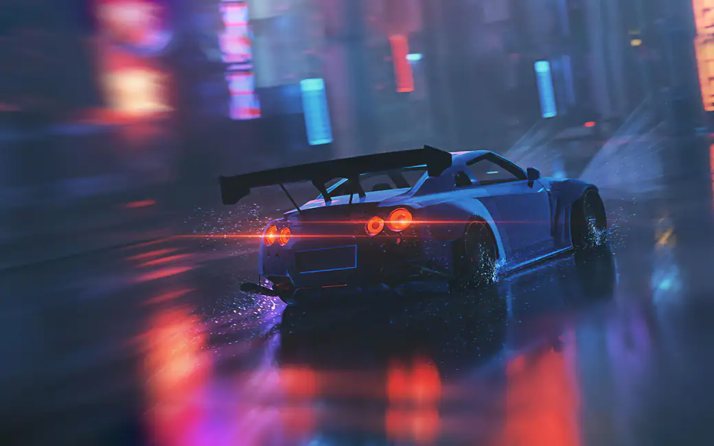 Nissan GTR в дождь вид сзади — обои на рабочий стол и телефон