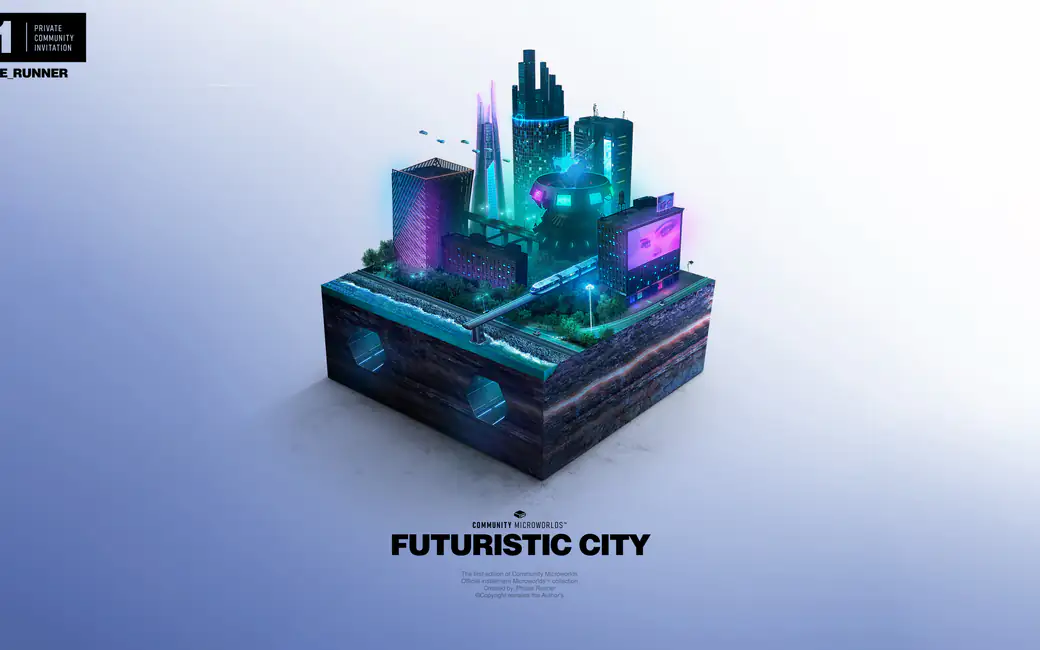 Cyberpunk city miniature — desktop and phone wallpaper, free download