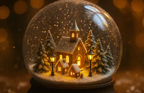 Celebrations wallpapers: snow globe, christmas tree, village, Christmas