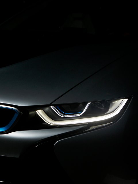 BMW i8 with LED headlights - Wallpapers for HTC/BlackBerry in 480x640 resolution