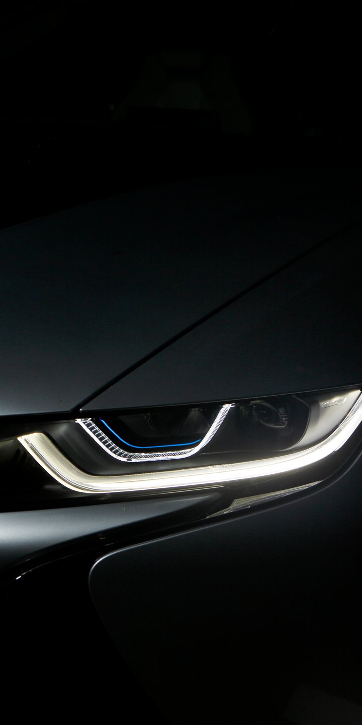 BMW i8 with LED headlights - Wallpapers for Samsung Galaxy A03s, Xiaomi Redmi 7A, POCO C3 in 720x1440 resolution