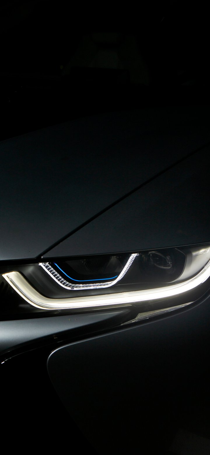 BMW i8 with LED headlights - Wallpapers for Samsung Galaxy A11/A20e/A20/M11, Xiaomi Redmi 9A/9C, POCO C40 in 720x1560 resolution