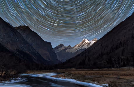 Nature wallpapers: light trails, mountains, valley, river