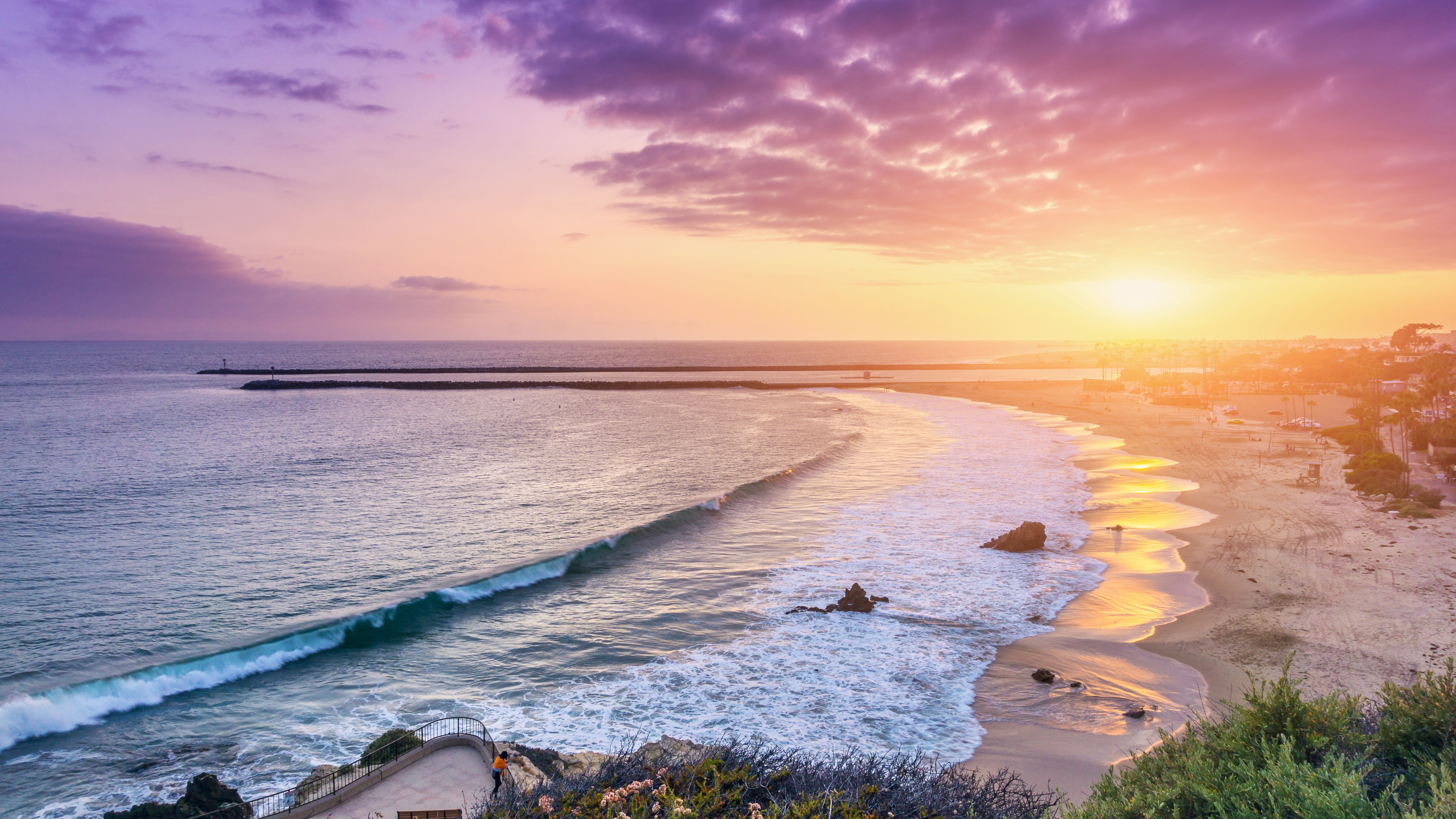 Ocean sunset over serene sandy beach - 5K wallpapers in 5120x2880 resolution