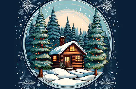 Dual Monitor Wallpapers frost (7680x2160): cabin, snow, Happy New Year, forest