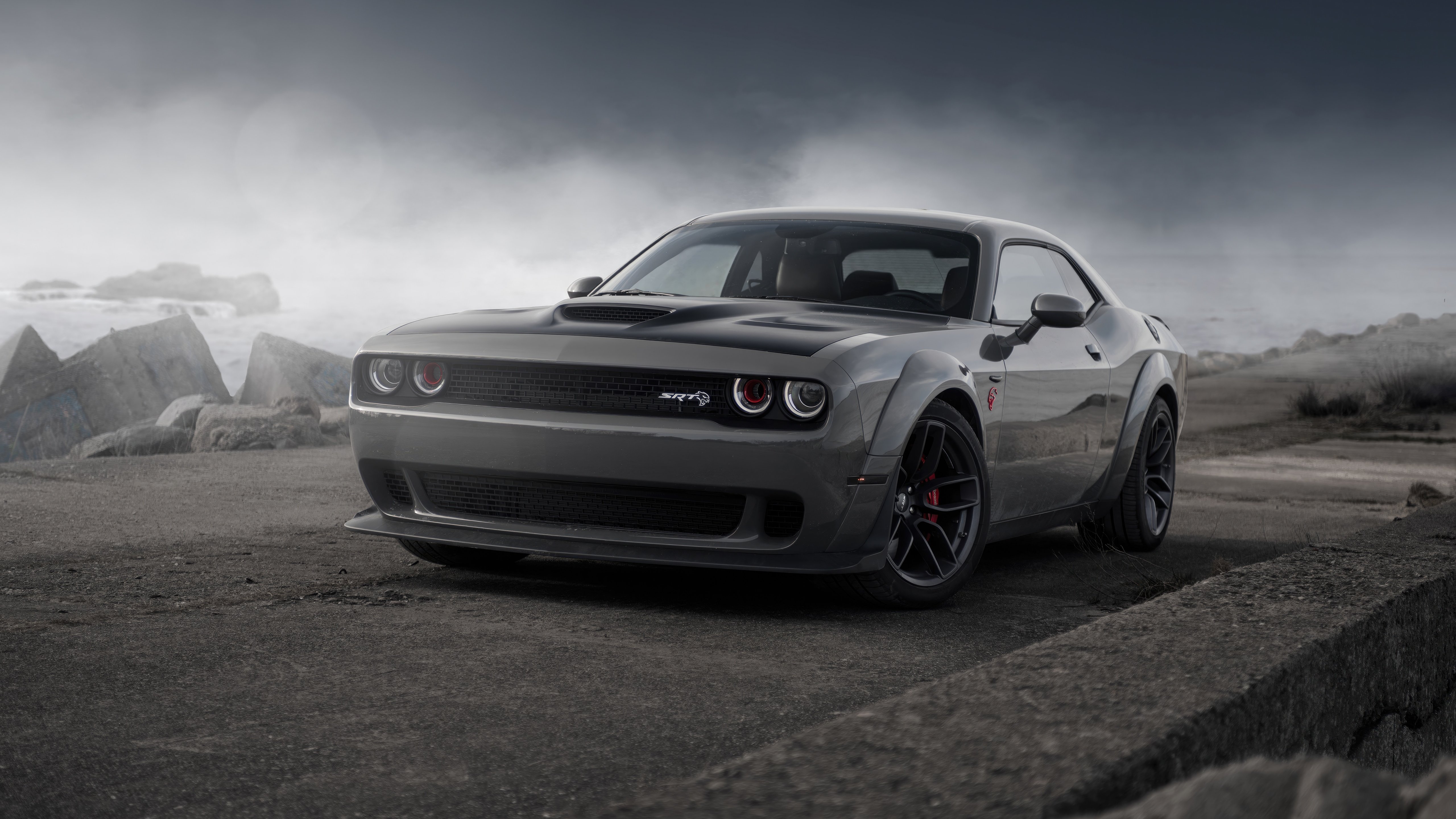 Dodge Challenger SRT Hellcat front view - 5K wallpapers in 5120x2880 resolution