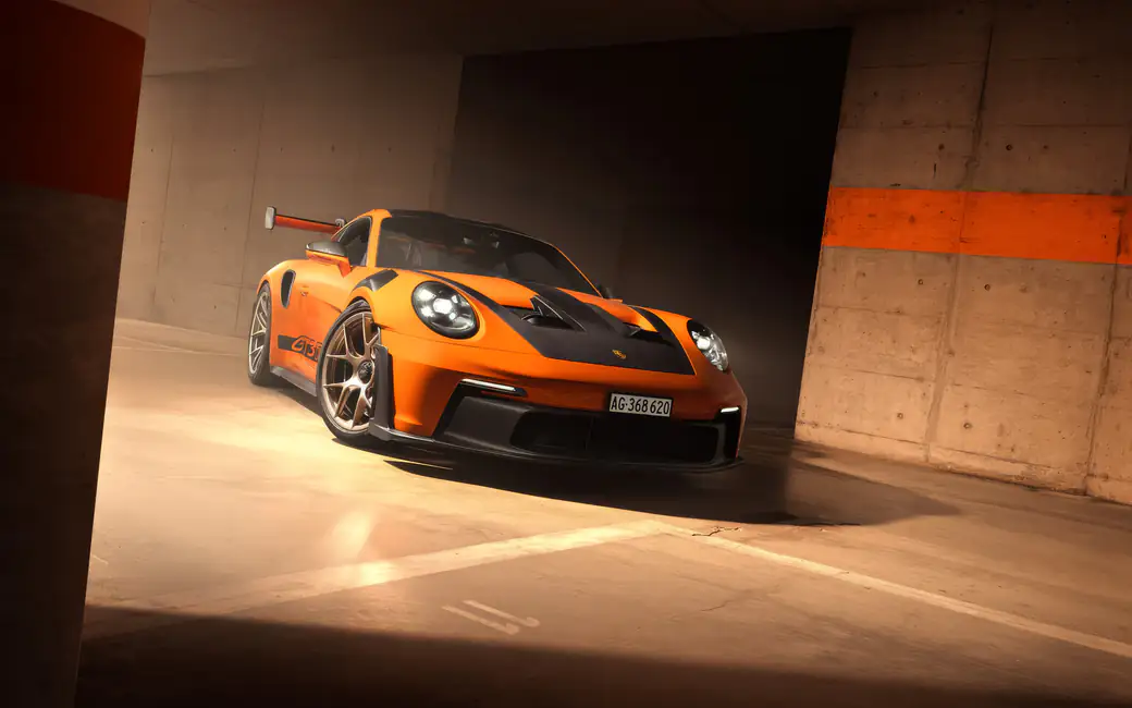 Orange Porsche 911 GT3 RS — desktop and phone wallpaper, free download