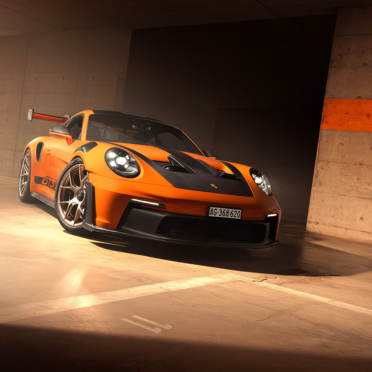 Orange Porsche 911 GT3 RS - Wallpapers for Lenovo, Huawei in 1280x1280 resolution