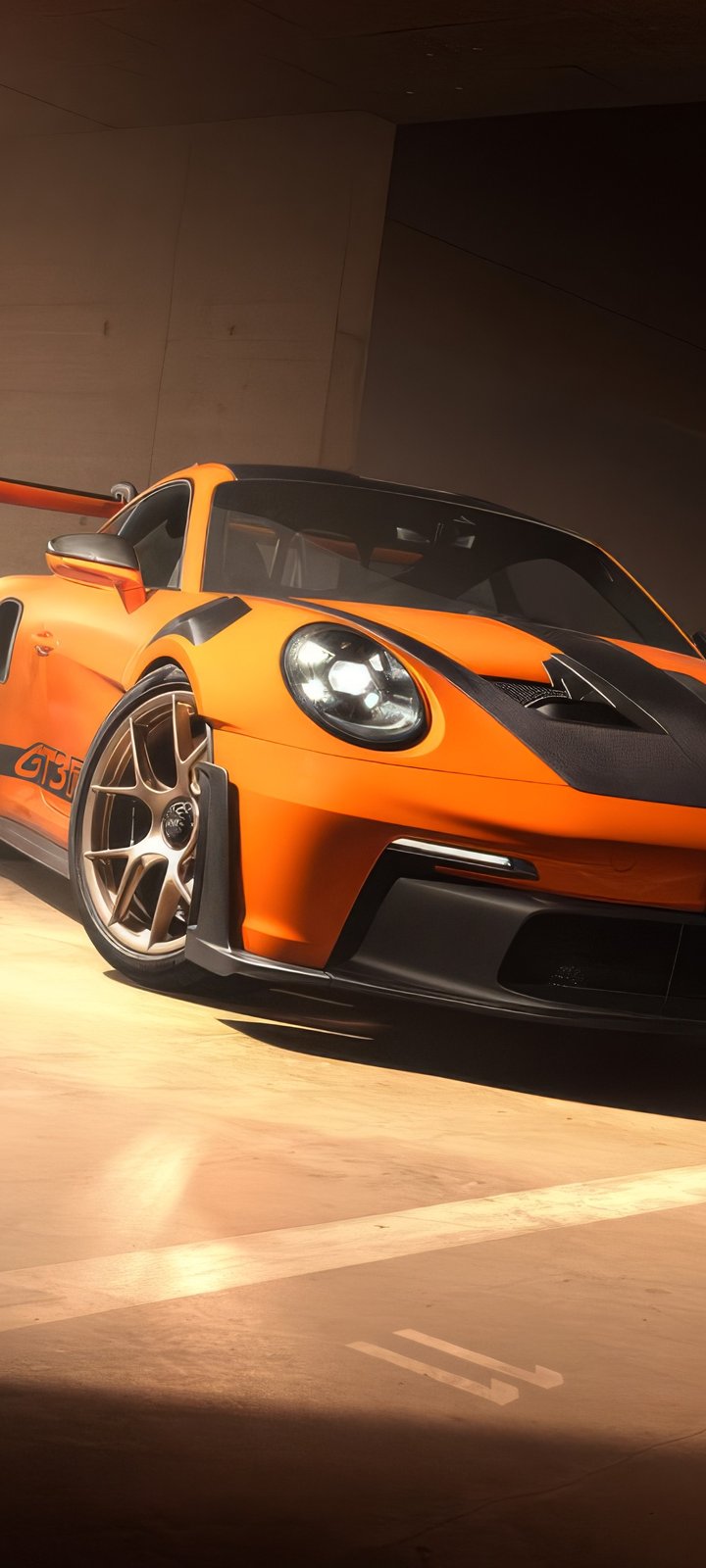 Orange Porsche 911 GT3 RS - Wallpapers for Xiaomi Redmi 10C/C40/C51, Samsung Galaxy A12/A02s/A03/M12 in 720x1600 resolution