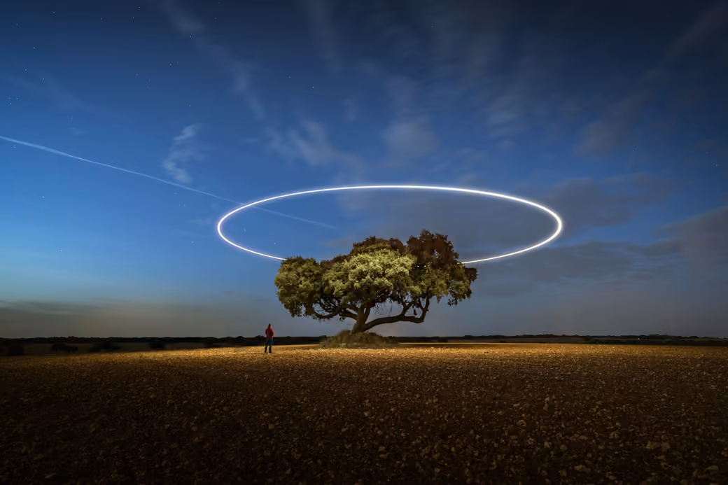 Long Exposure Light Ring Over Lone Tree - Wallpapers for Samsung Galaxy A03s, Xiaomi Redmi 7A, POCO C3 in 720x1440 resolution