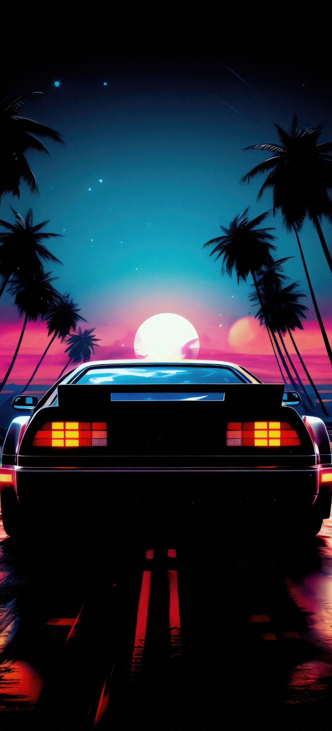 Retro DeLorean at night - Wallpapers for Honor/Huawei in 1080x2376 resolution