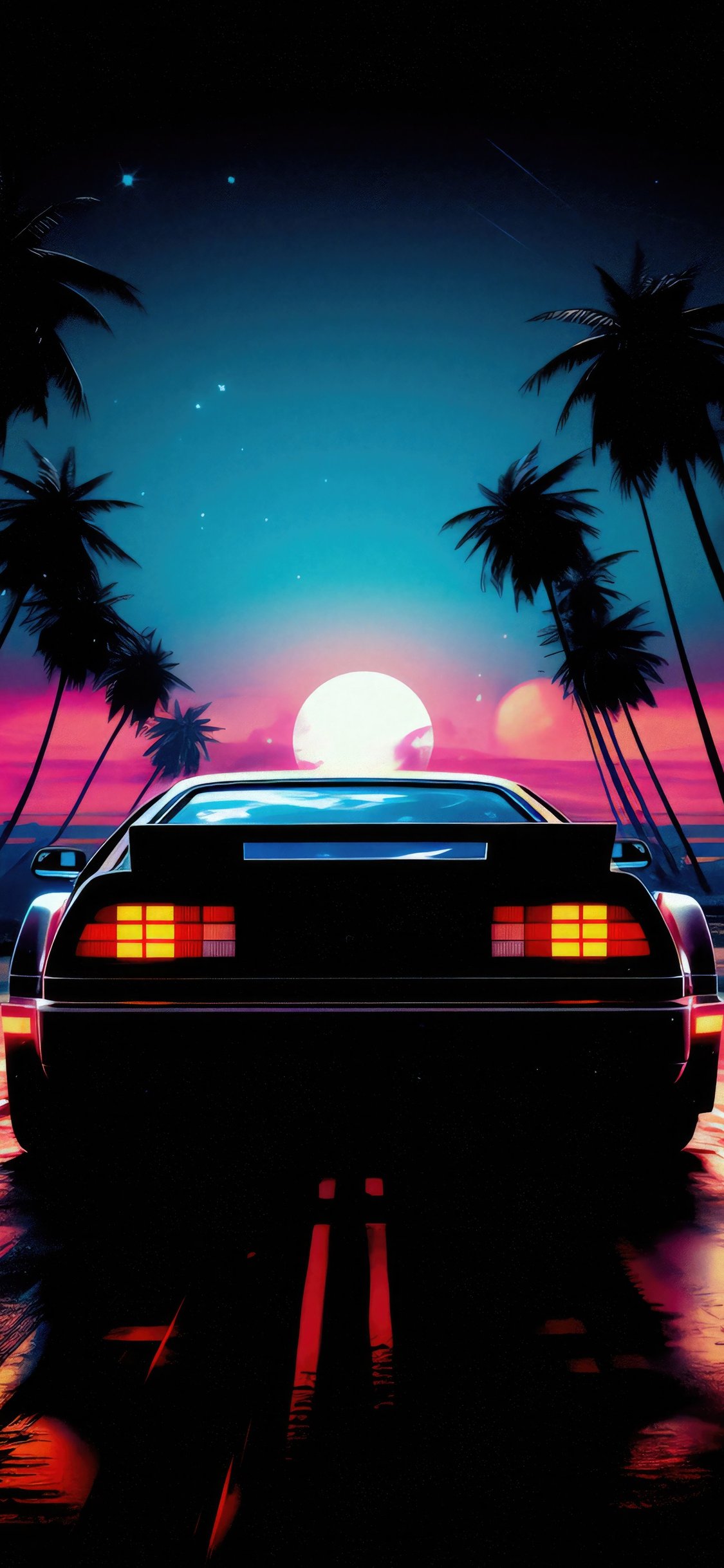 Retro DeLorean at night - Wallpapers for iPhone X/XS/11 Pro in 1125x2436 resolution