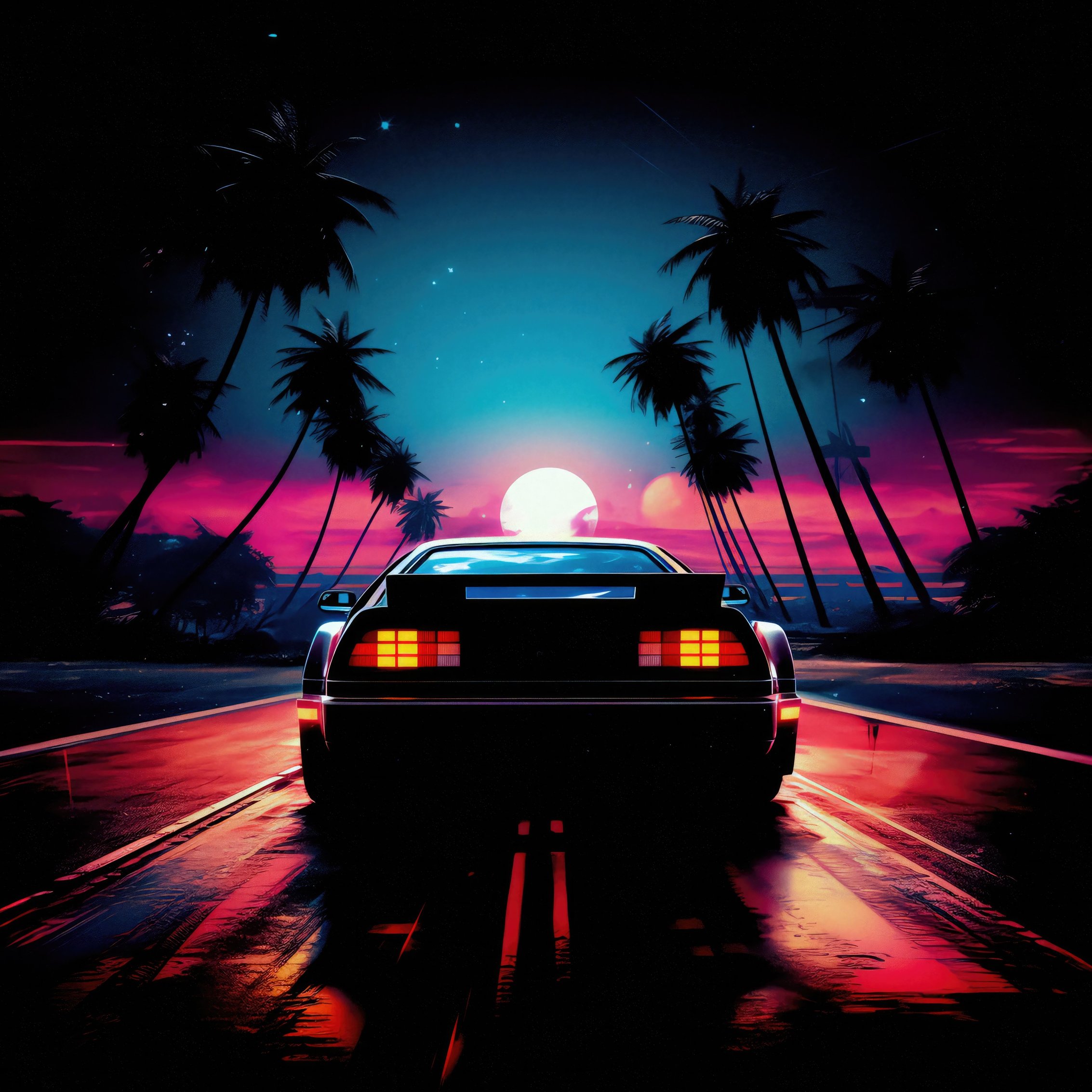 Retro DeLorean at night - Wallpapers for iPad mini 8.3″ in 2266x2266 resolution